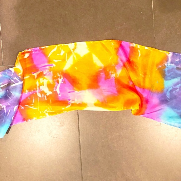 100% Silk Chiffon 8” x 70” Hand Created Orange, Pink, Yellow, Blue, Purple Scarf - Picture 8 of 9